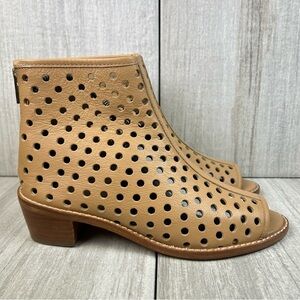 Loeffler Randall Open Toe Tan Perforated Leather Ankle Booties Women’s Size 6.5